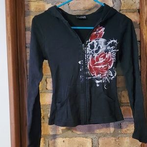 Rock Steady black skull rose zip up hoodie